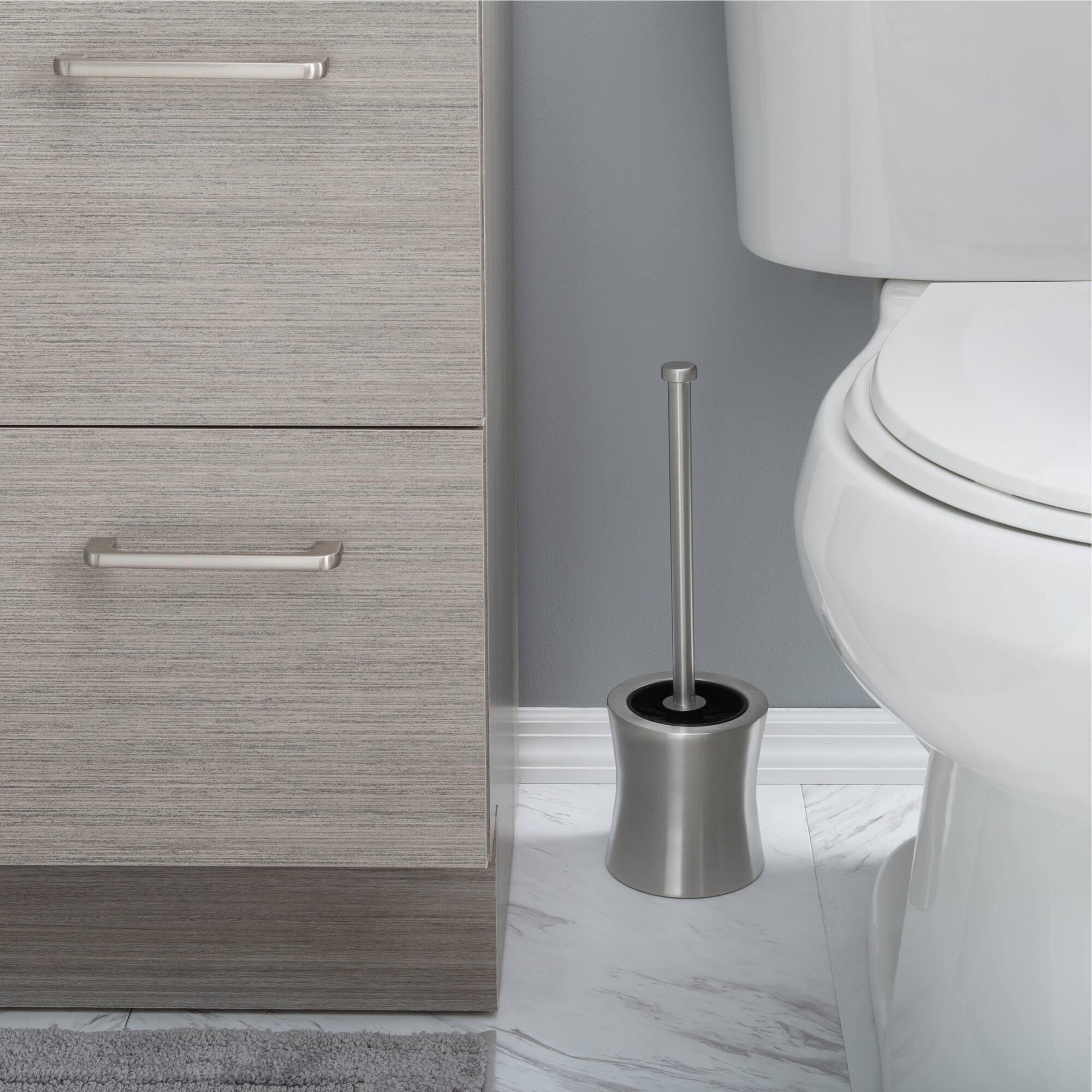 Bath Bliss Hour Glass Shaped Stainless Steel Toilet Brush & Holder